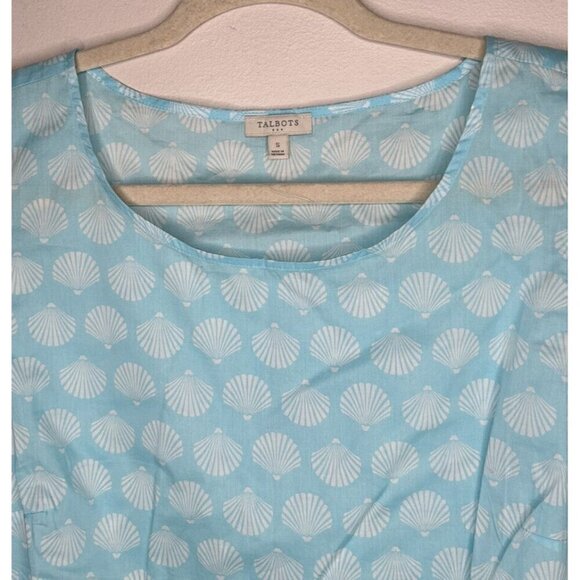 Talbots Cotton Blouse Blue White Scallop Sleeveless Tank Round Neck Size Small - Picture 2 of 8